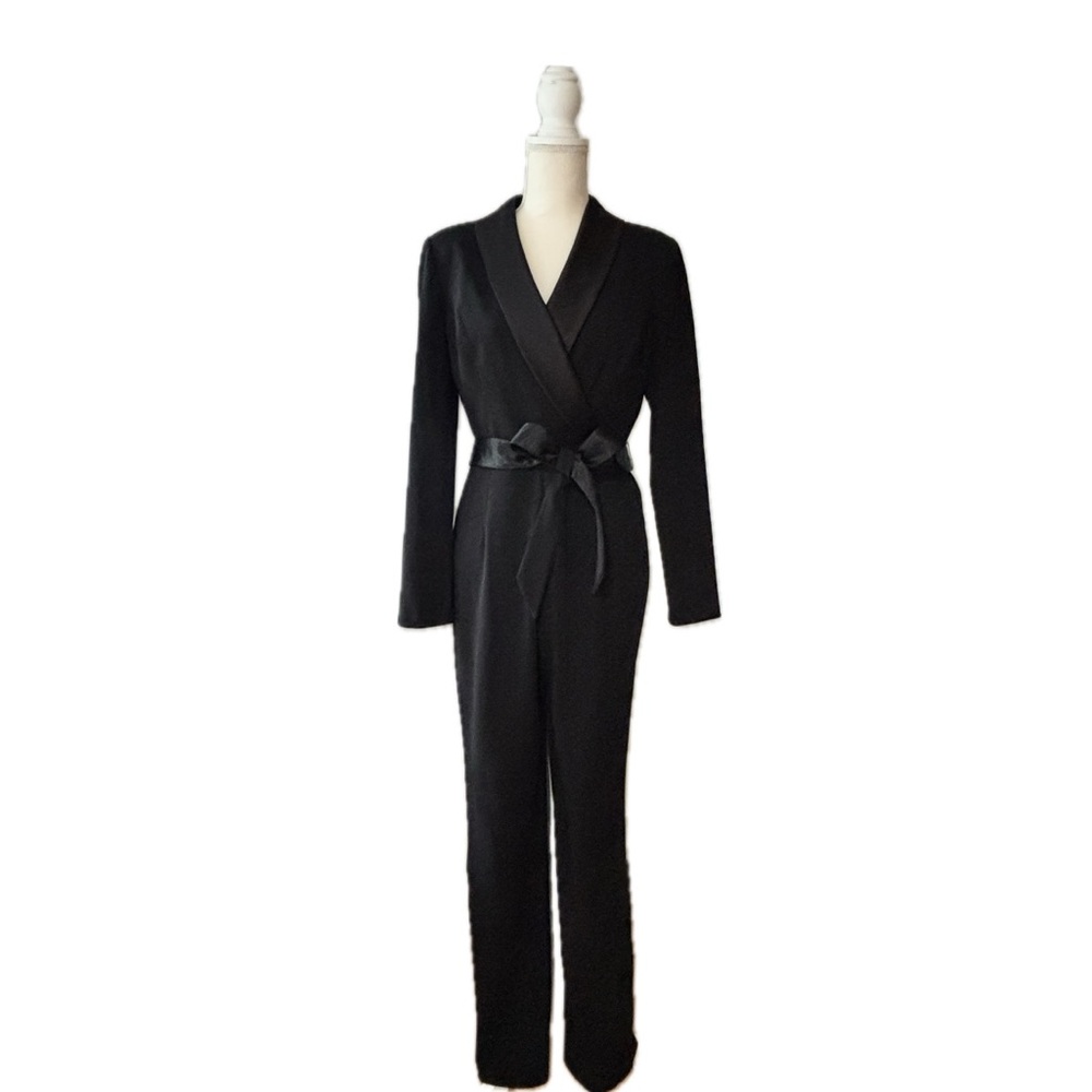 Adrianna Papell Black Tailored Jumpsuit with Belted Waist